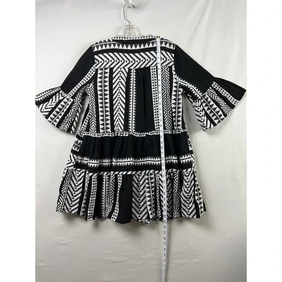 Grace + Karma Dress Women L Black White Tribal Geometric Boho Tiered Southwest - Picture 5 of 10